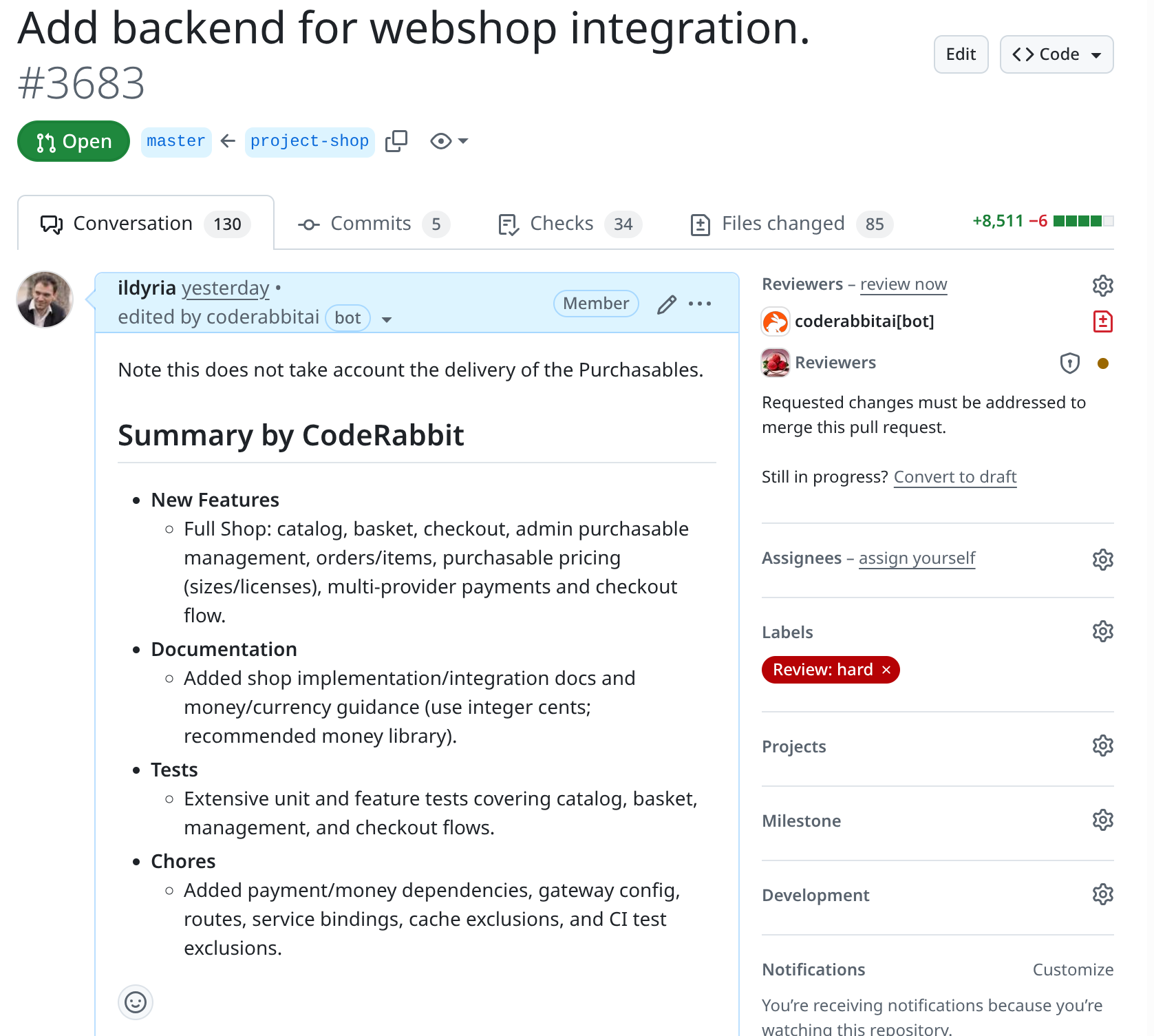 A PR with a CodeRabbit comment