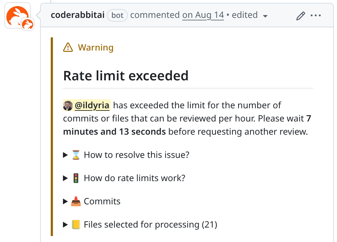 CodeRabbit rate limits