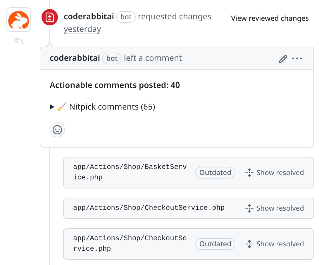 A CodeRabbit comment on a PR