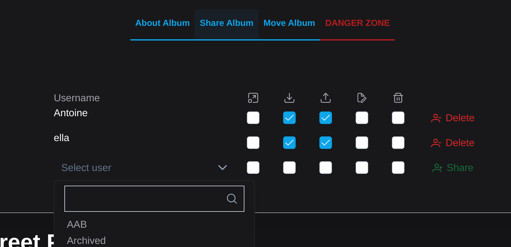 Bite-size v6: Share Album panel